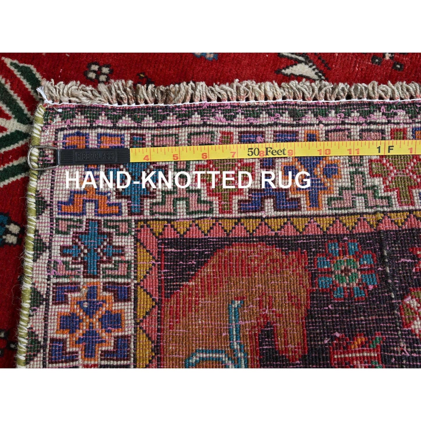 3'5"X8'2" Red Vintage Zoroastrian Sheeraz Hand Knotted Pure Wool Runner Rug