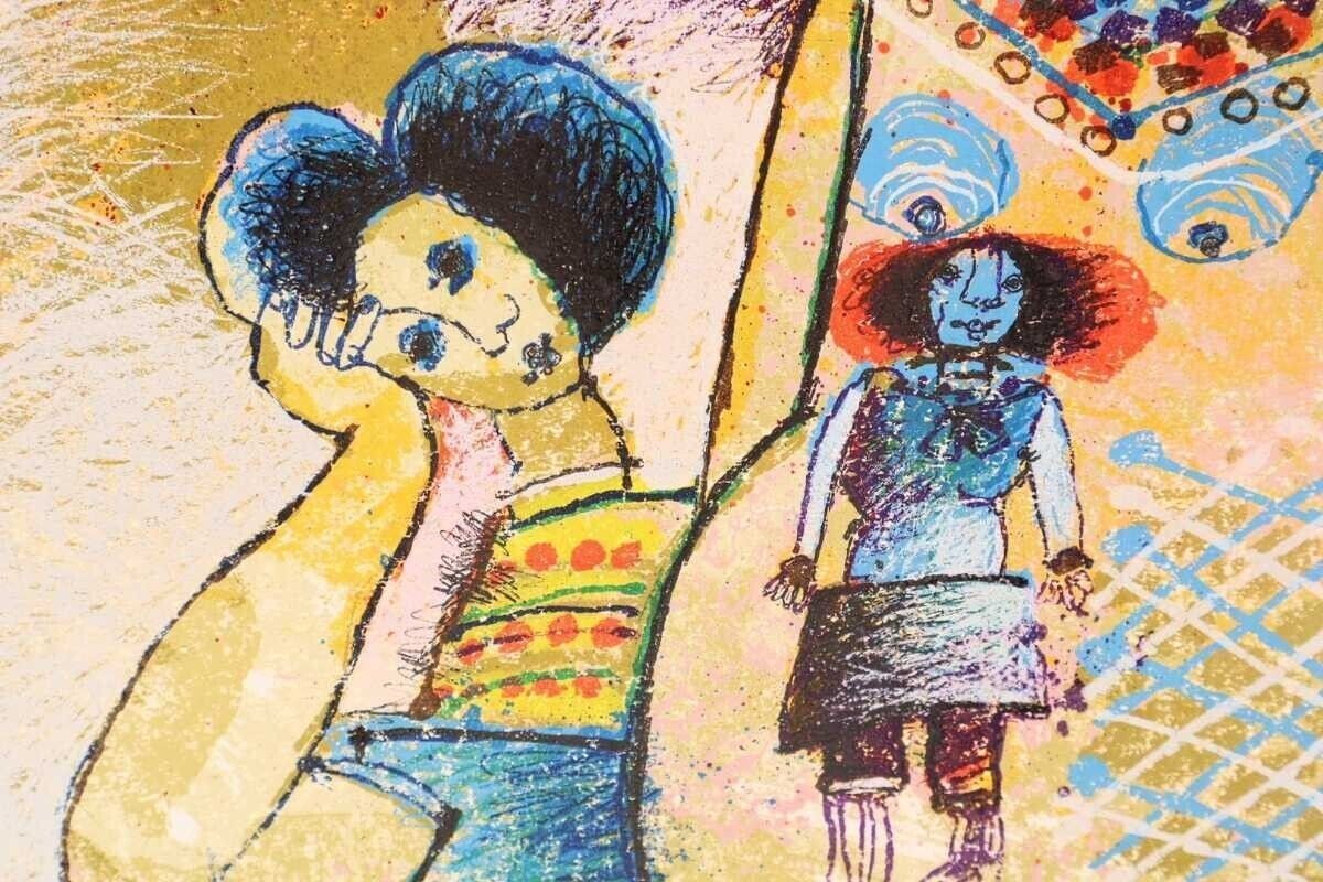 Theo Tobiasse Child Clown Original Large Lithograph Signed Modern Cubism Artwork