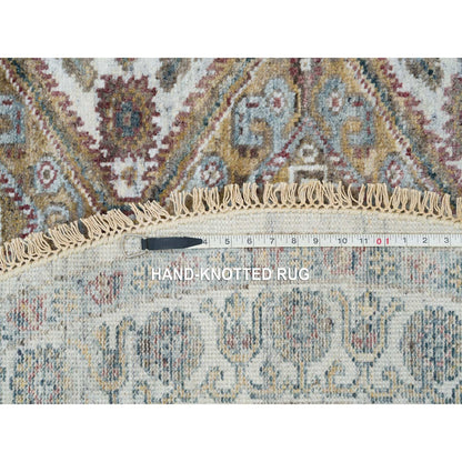 5'10"X5'10" Ivory Rosettes Border Wool Hand Knotted Round Oriental Rug