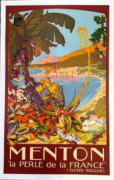 Menton Poster By James Richard 1930 For Plm French Railways Authentic Original