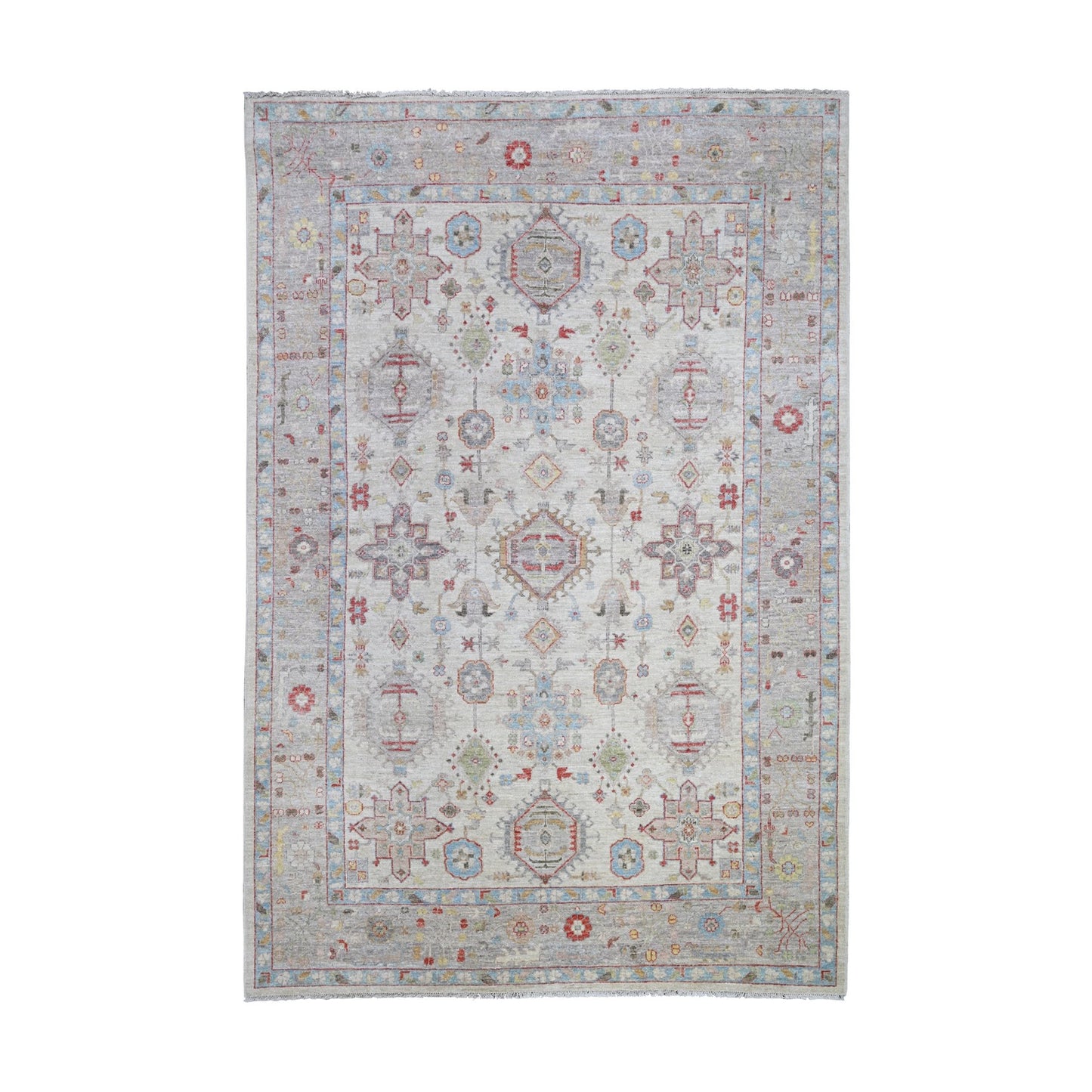 6'X9' Beige Extra Soft Wool Hand Knotted Finer Peshawar Rug