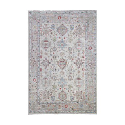 6'X9' Beige Extra Soft Wool Hand Knotted Finer Peshawar Rug