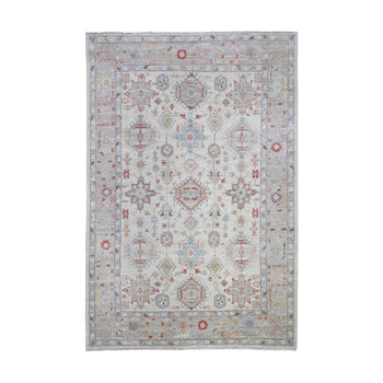 6'X9' Beige Extra Soft Wool Hand Knotted Finer Peshawar Rug