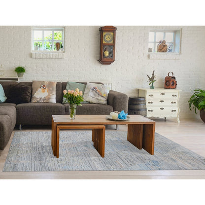 8'X10'6" Ivory Pure Silk Hand Knotted Modern Oriental Oriental Rug