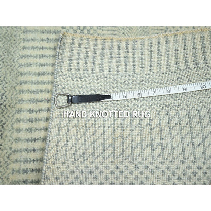 Ivory Hand Knotted 2'x3' Wool With Silk Modern Grass Design Rug