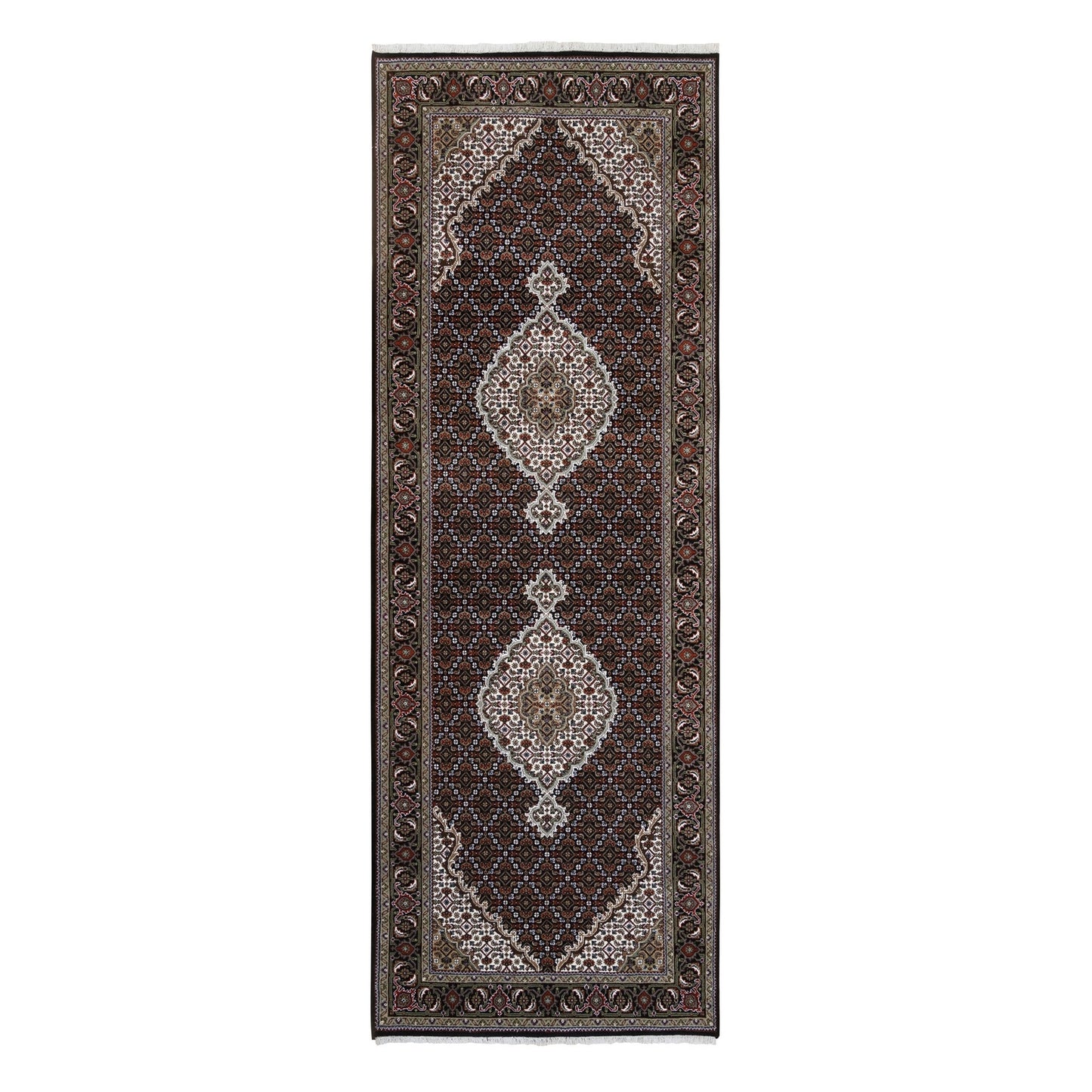 3'10"X10'4" Wool And Silk Black Tebraz Mahi Hand Knotted Wide Runner Rug