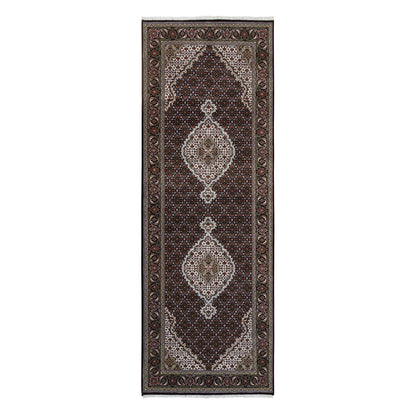 3'10"X10'4" Wool And Silk Black Tebraz Mahi Hand Knotted Wide Runner Rug