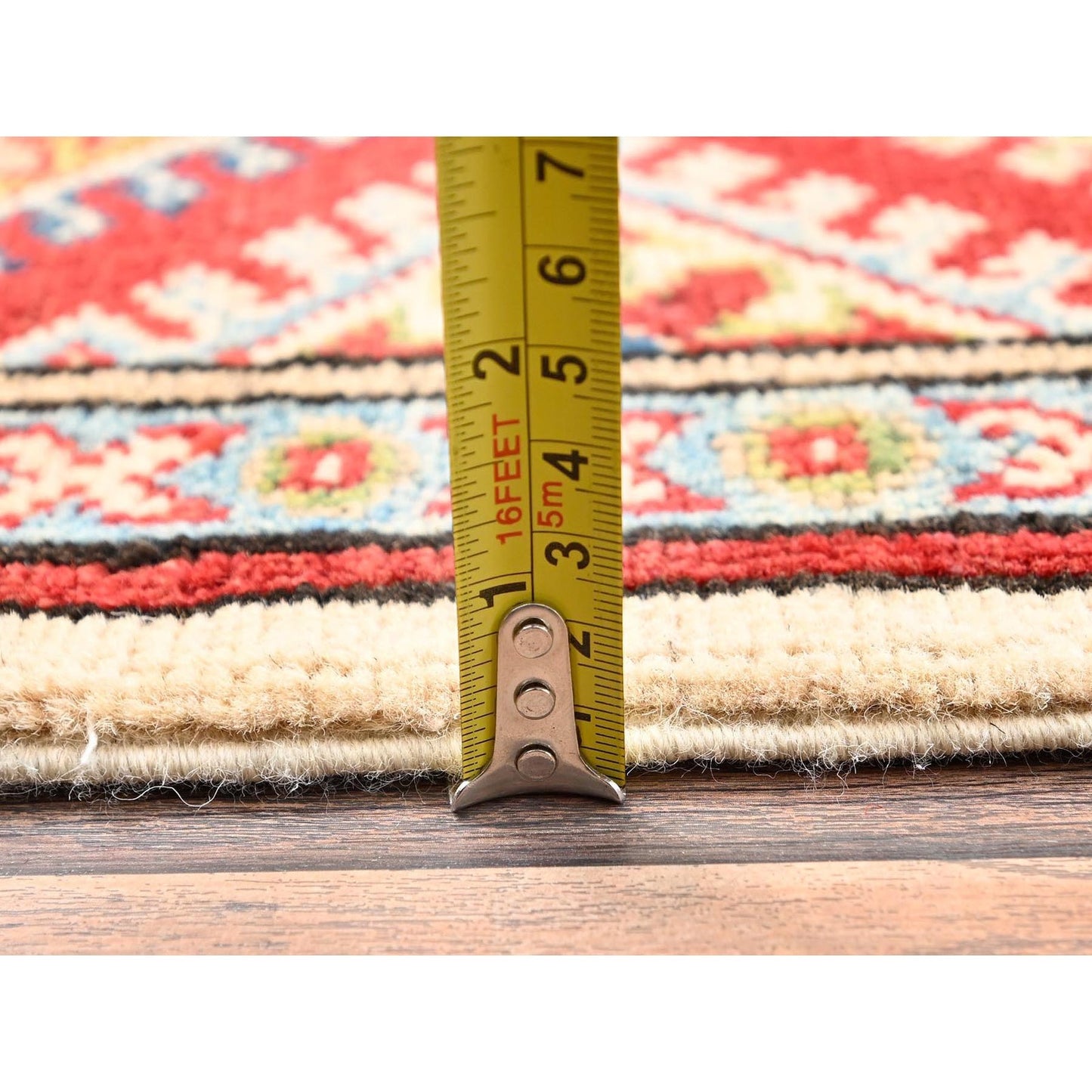 3'X15'5" Ivory Kazak With Geometric Design Rug Hand Knotted Wool Runner