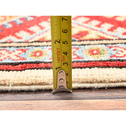 3'X15'5" Ivory Kazak With Geometric Design Rug Hand Knotted Wool Runner