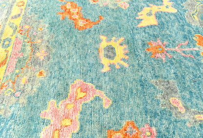 Handmade Muted Blue Floral Oushak Chobi Oriental