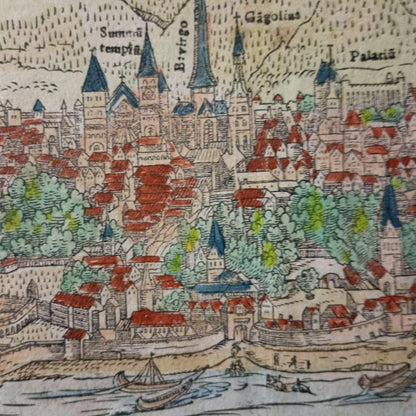 Sebastian Munster Trier Map 1598 Hand-Colored Woodcut Original Cosmographia