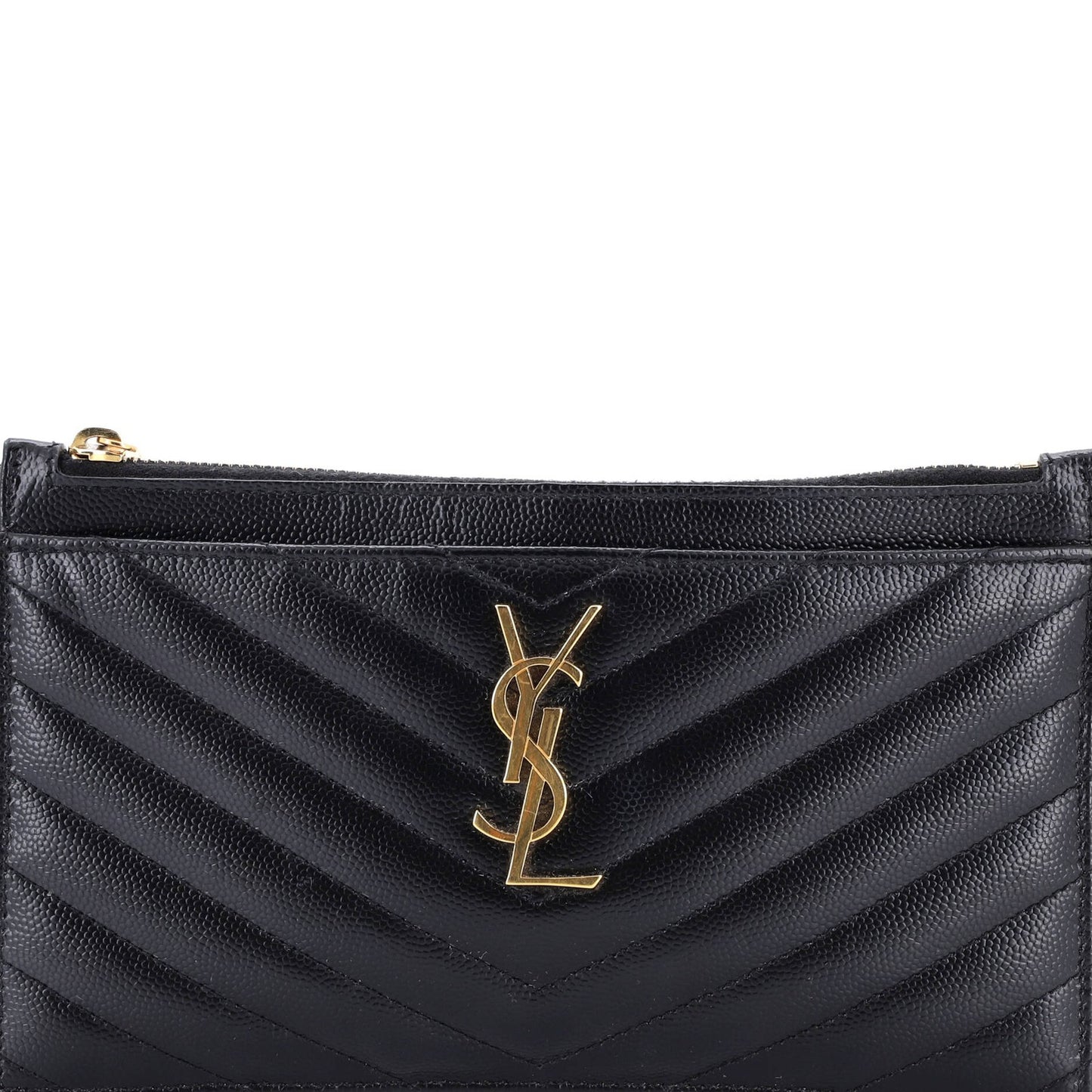 Saint Laurent Classic Monogram Zip Bill Pouch Matelasse Chevron Leather Medium