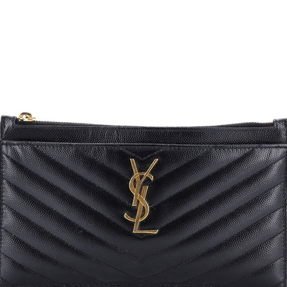 Saint Laurent Classic Monogram Zip Bill Pouch Matelasse Chevron Leather Medium
