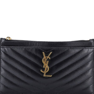 Saint Laurent Classic Monogram Zip Bill Pouch Matelasse Chevron Leather Medium