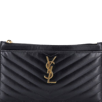 Saint Laurent Classic Monogram Zip Bill Pouch Matelasse Chevron Leather Medium