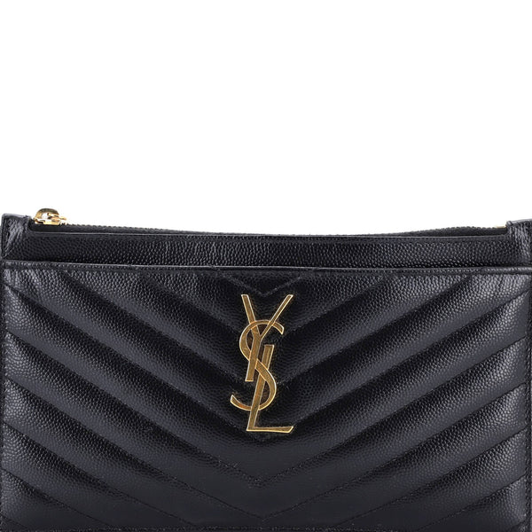 Saint Laurent Classic Monogram Zip Bill Pouch Matelasse Chevron Leather Medium