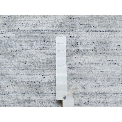 10'X13'10" Gray Modern Striae Design Tone On Tone Wool Hand Loomed Rug