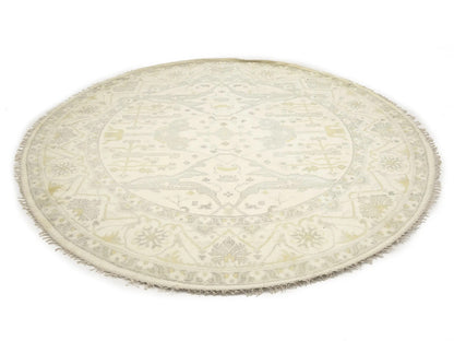 Hand-Knotted Oushak Oriental Round Rug Floral