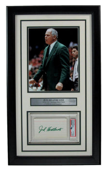 Jud Heathcote Autographed 3X5 Index Card W/ Photo Michigan State Framed Psa/Dna