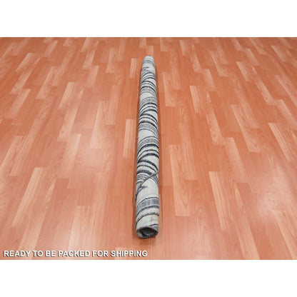 6'X6' Round Chevron Design Wool And Pure Silk Hand Knotted Ivory Rug