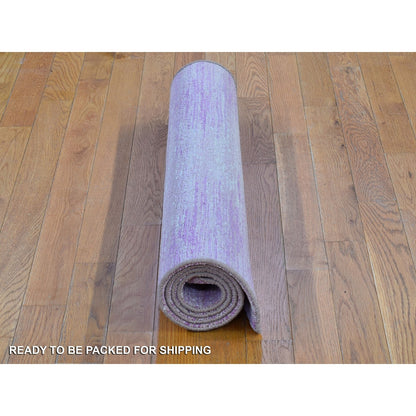 3'1"X5'4" Hand Knotted Pink Thick And Plush Wool Only Ombre Design Rug