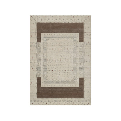 5'X7'10" Ivory Lori Buft Modern Striae Design Pure Wool Hand Knotted Rug