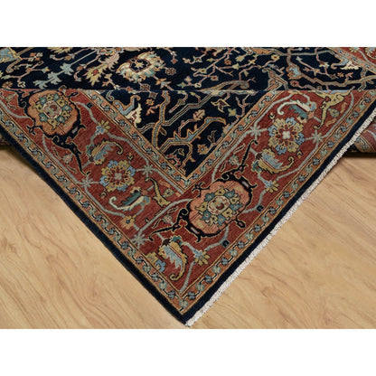 6'2"X9'2" Polo Blue Pure Wool Soft Antiqued Fine Heris Hand Knotted Rug