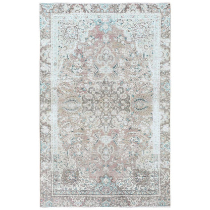 5'10"X9'5" Red Pure Wool Bohemian Farsian Tebraz Medallion Design Rug