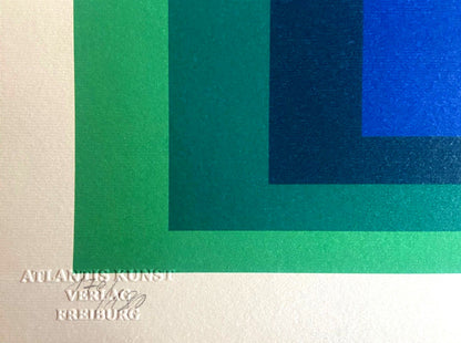 Josef Albers Lithograph Coa Numbered By Hand Signed O.P. Stamp