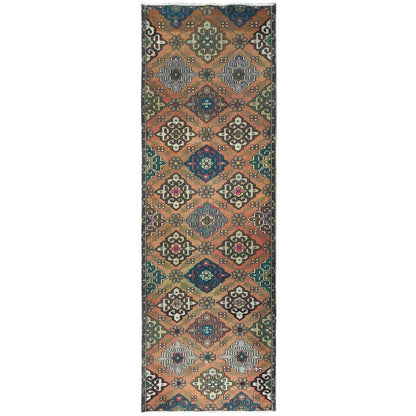 3'3"X10' Orange Worn Wool Hand Knotted Vintage Farsian Runner Rug