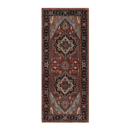 2'6"X6'2" Red Antiqued Heris Hand Knotted New Zealand Wool Runner Rug