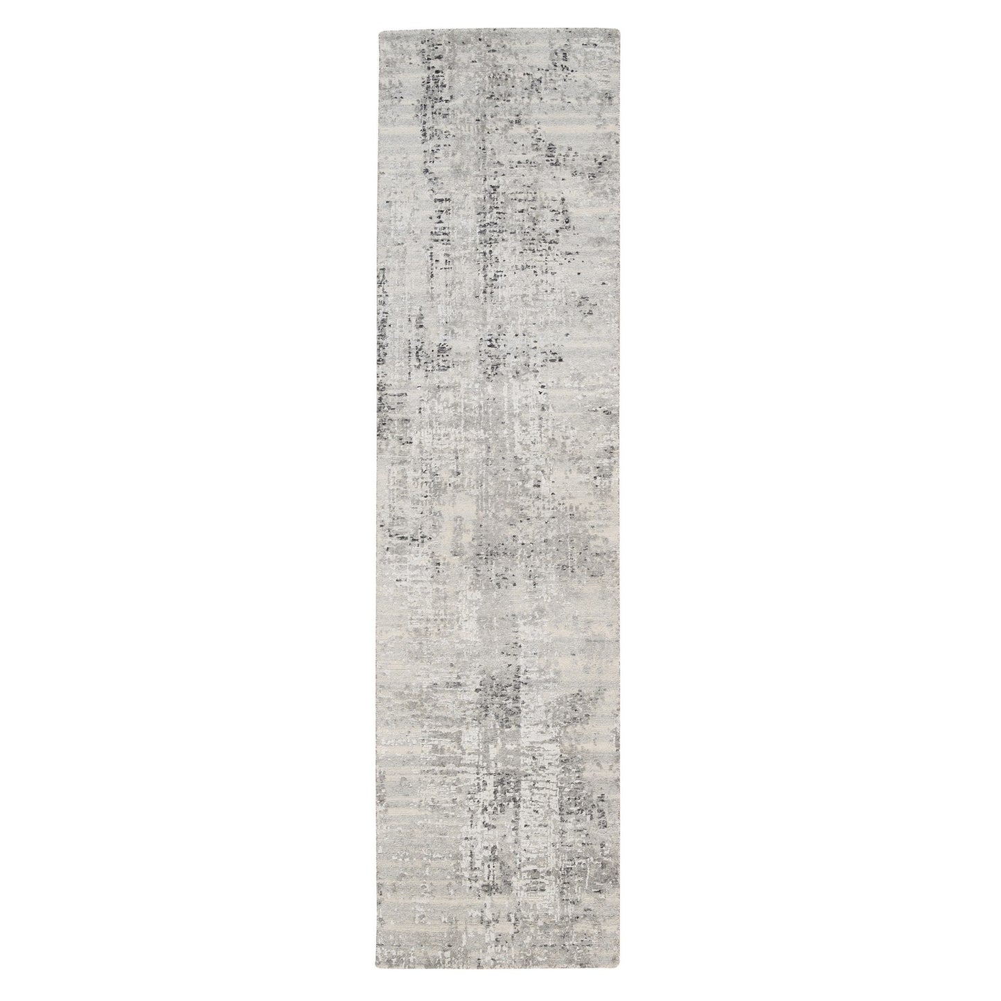 2'5"X10' Undyed Natural Wool Modern Hand Knotted Light Gray Runner Rug
