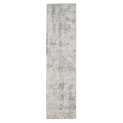 2'5"X10' Undyed Natural Wool Modern Hand Knotted Light Gray Runner Rug