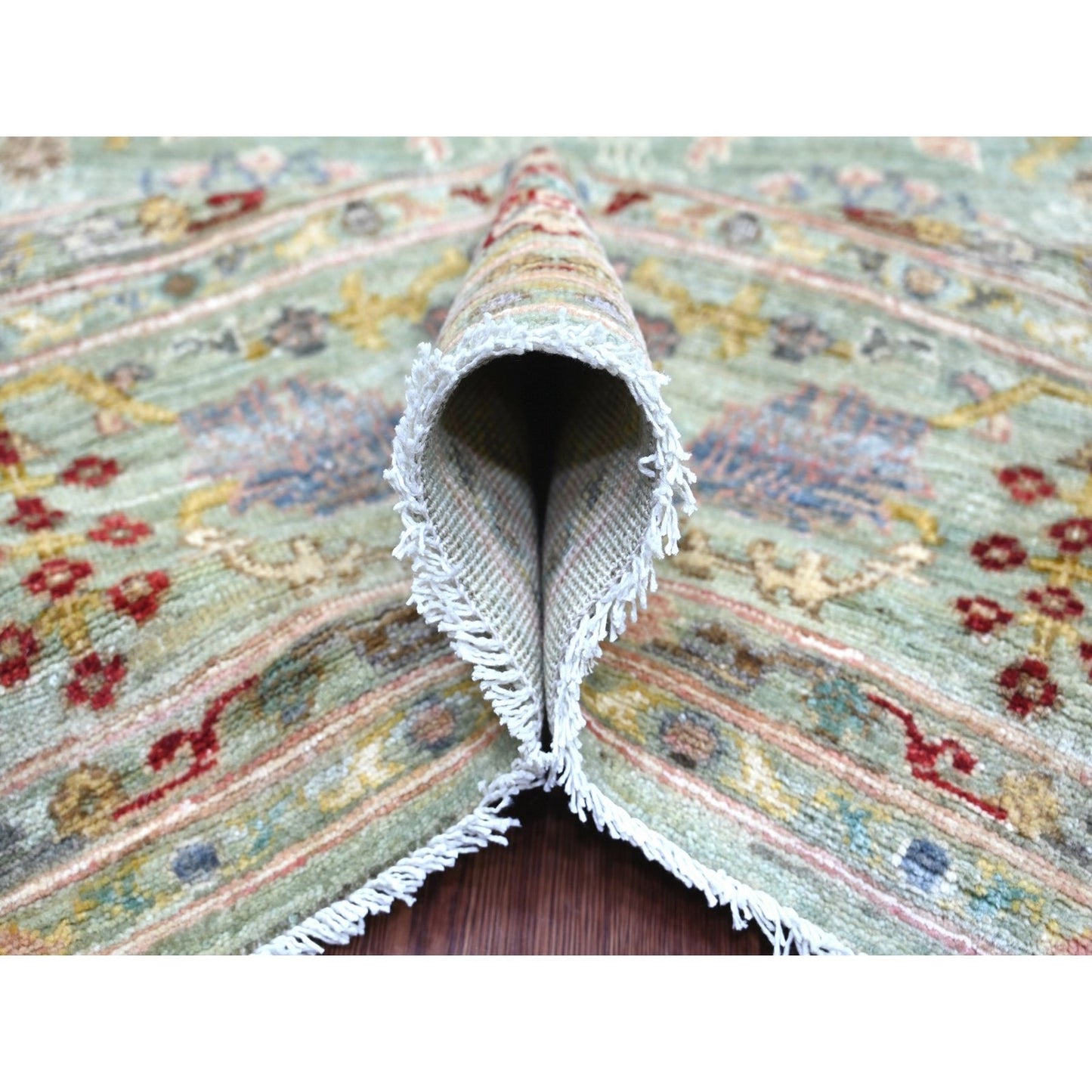 Hand knotted wool rug Green Peshawar design 7'3 x11'8" Ziegler Mahal
