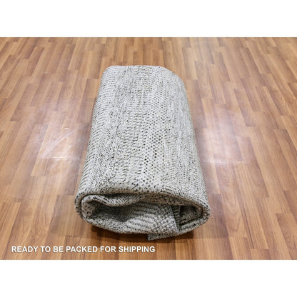 8'X8' Bright Gray Hand Knotted Grass Design Round Pure Undyed Wool Rug