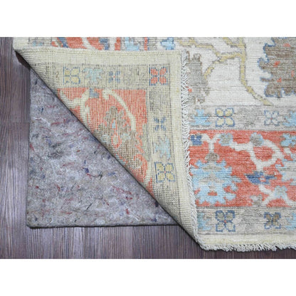 6'1"X8'9" White Afghan Angora Oushak Leaf Design Hand Knotted Wool Rug