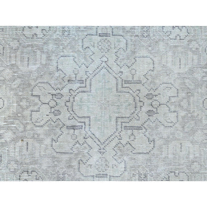 6'5"X9'4" Gray Old Farsian Hand Knotted Worn Down Wool Distressed Rug