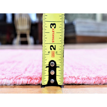 2'6"X17'10" Pink Folk Art Hand Loomed Wool-Silk Hand Loomed Runner Rug