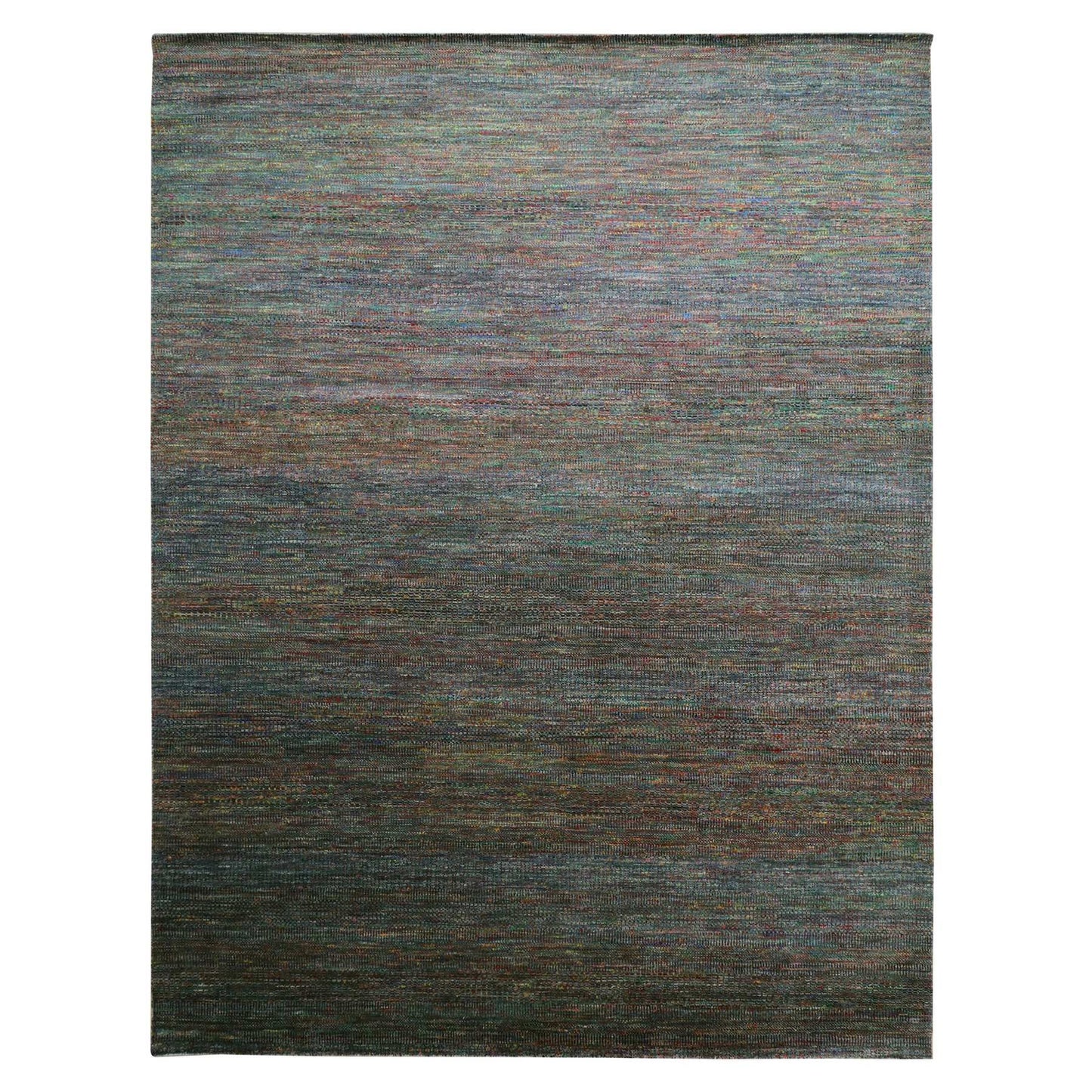 Rug 10'2"x13'10" Gray Modern Hand Knotted Grass Design Wool and Silk