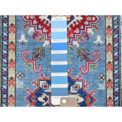 2'7"X9'9" Blue Kazak With Tribal Design Soft Wool Hand Knotted Runner Rug