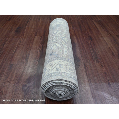 2'6"X19'2" Gray Peshawar With Heris Design Wool Hand Knotted Runner Rug