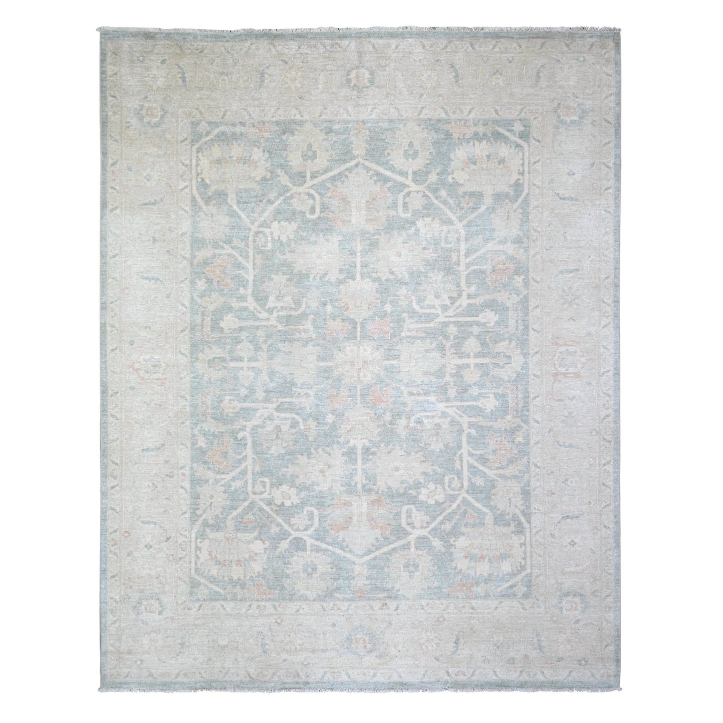 8'X9'7" Cadet Gray Finer Peshawar Soft Wool Hand Knotted Oriental Rug