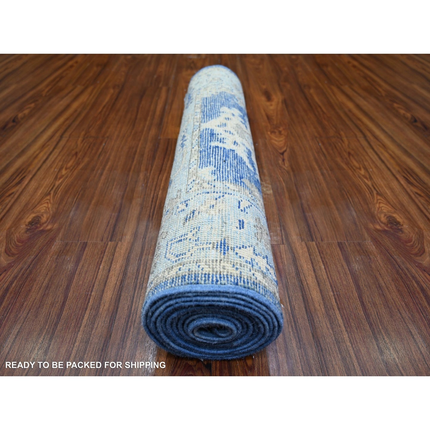 2'9"X12' Blue Wool Hand Knotted Afghan Angora Oushak Runner Rug
