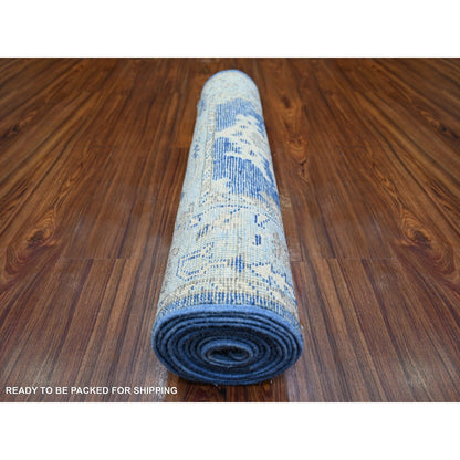 2'9"X12' Blue Wool Hand Knotted Afghan Angora Oushak Runner Rug