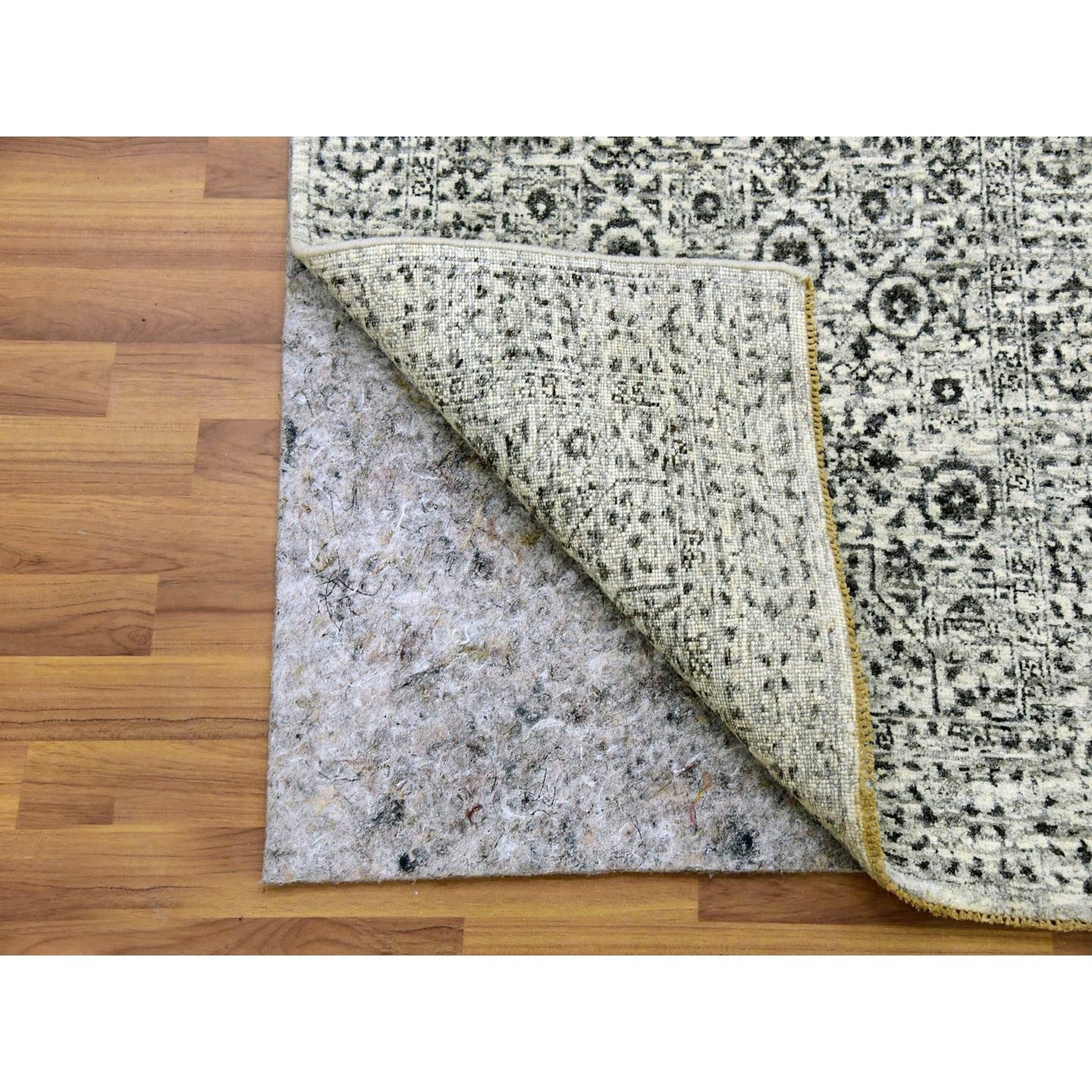 2'7"X12' White Mamluk Dynasty Design Undyed Wool Hand Knotted Runner Rug