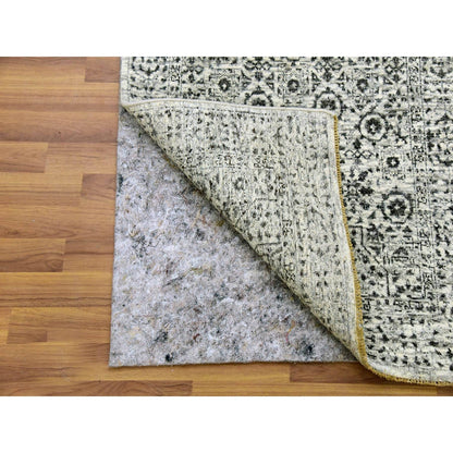 2'7"X12' White Mamluk Dynasty Design Undyed Wool Hand Knotted Runner Rug
