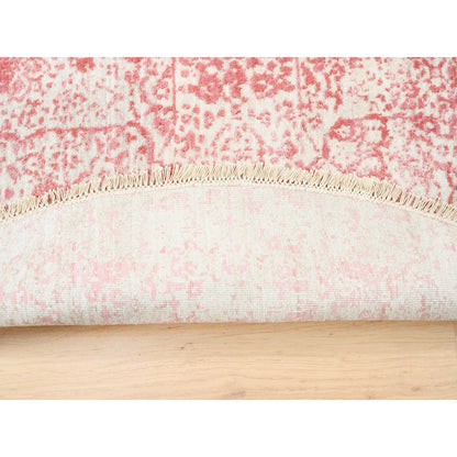 6'X6' Hand Knotted Pink Broken Farsian Design Wool And Silk Round Rug