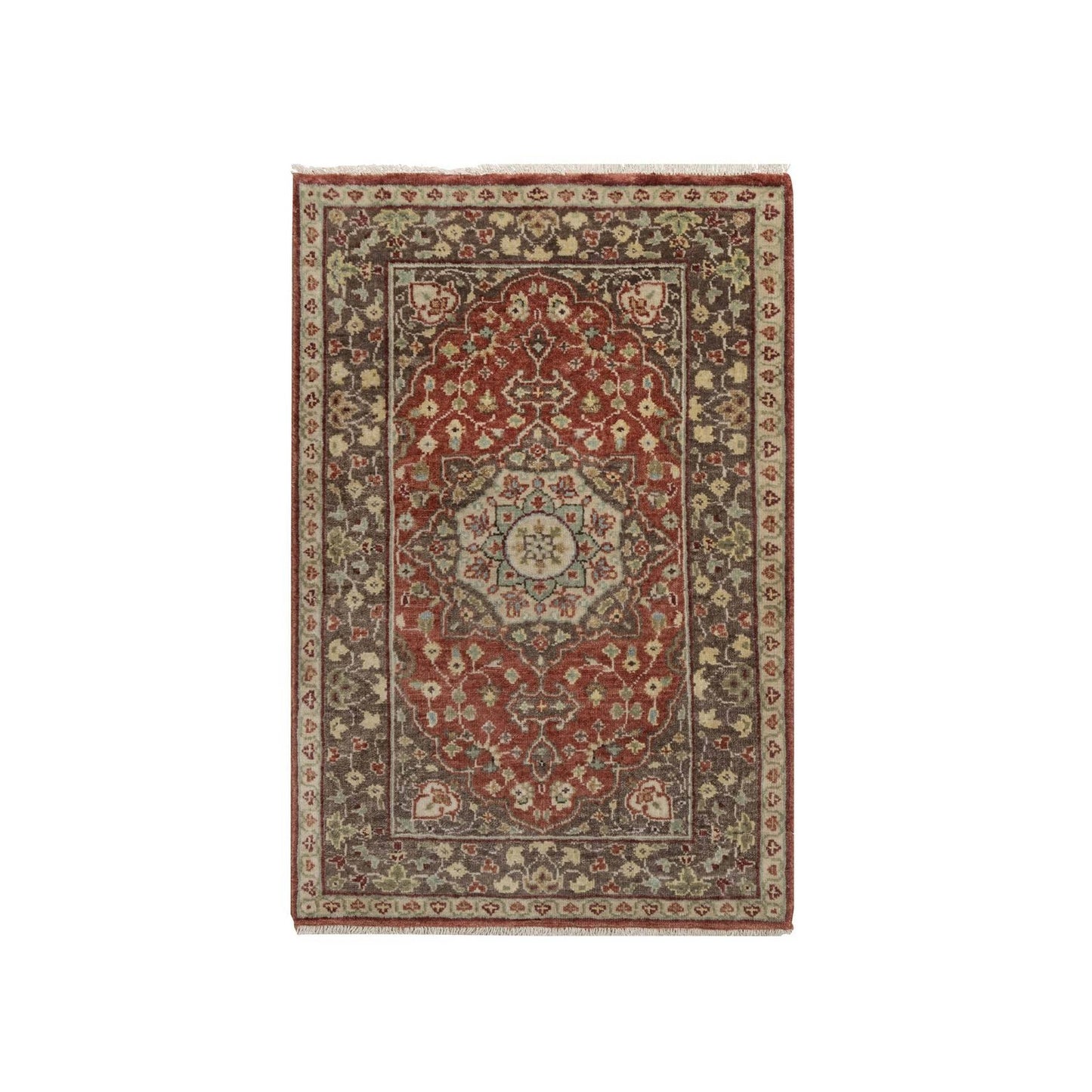 2'X3'1" Red Antiqued Tebraz Hand Knotted New Zealand Wool Mat Small Rug