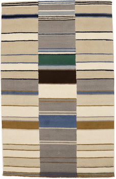Hand-Tufted Multicolored Stripes Design Plush Rug