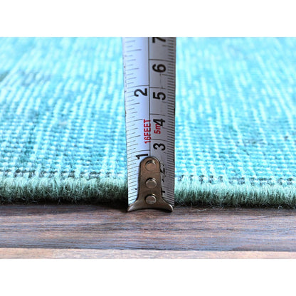2'4"X11'2" Blue Overdyed Vintage Zoroastrian Hand Knotted Wool Runner Rug